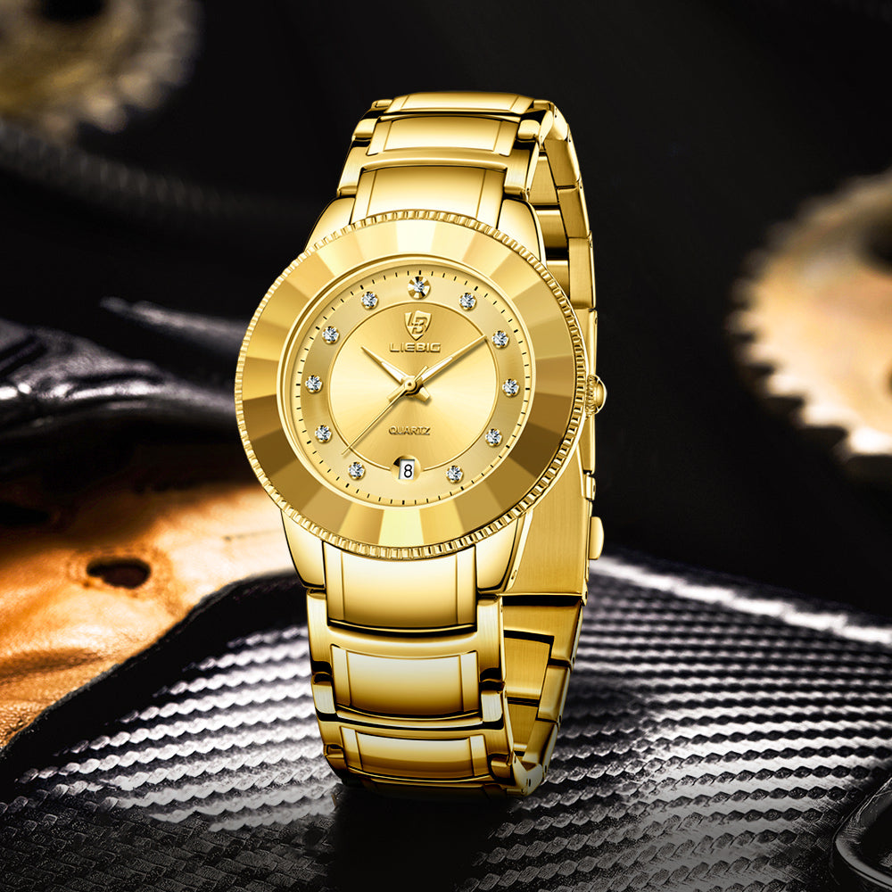 LIEBIG L1035 Men's Original Stainless Steel Quartz Watch Waterproof Fashion Diamond inlay Business Watch