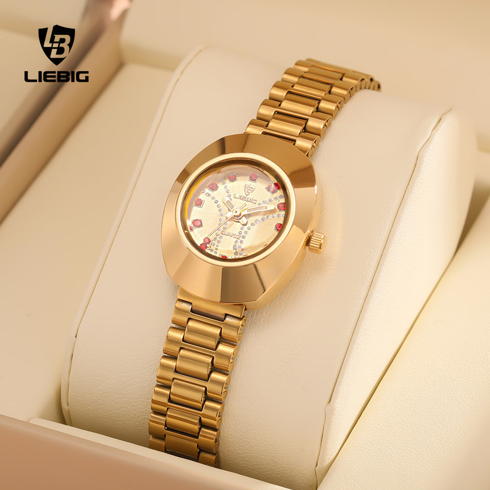 LIEBIG Watch For Women Water Proof Elegant Luxurious Mirror Stainless Steel Gold Steel Strap Couple Wrist Watch L1021