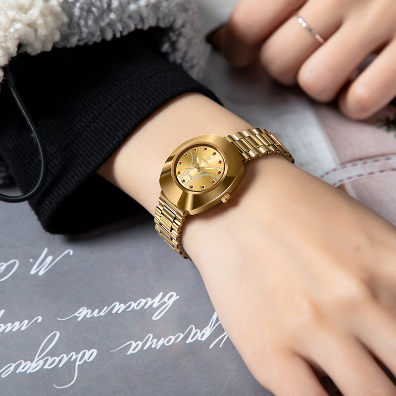 LIEBIG Watch For Women Water Proof Elegant Luxurious Mirror Stainless Steel Gold Steel Strap Couple Wrist Watch L1021