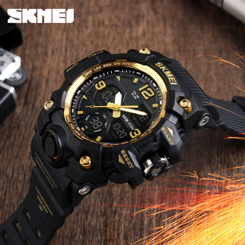 SKMEI 1155B Men Sports Watch Digital Chronograph Waterproof Dual Display Alarm Watch