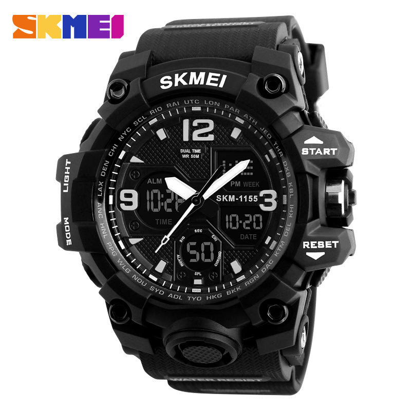 SKMEI 1155B Men Sports Watch Digital Chronograph Waterproof Dual Display Alarm Watch