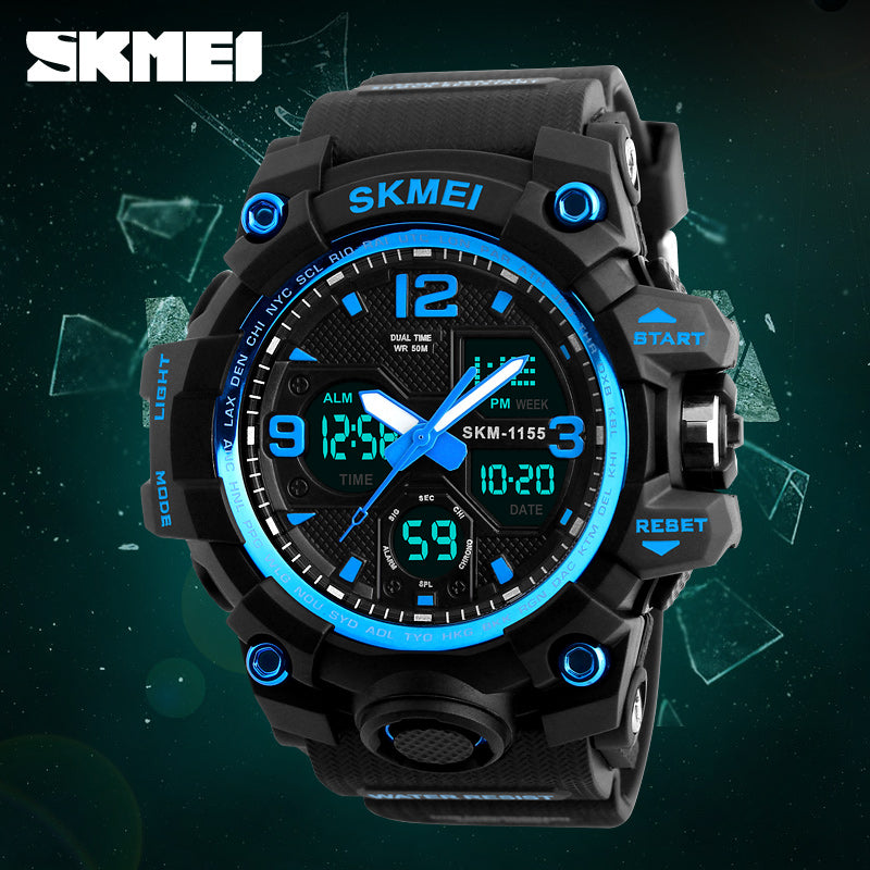 SKMEI 1155B Men Sports Watch Digital Chronograph Waterproof Dual Display Alarm Watch