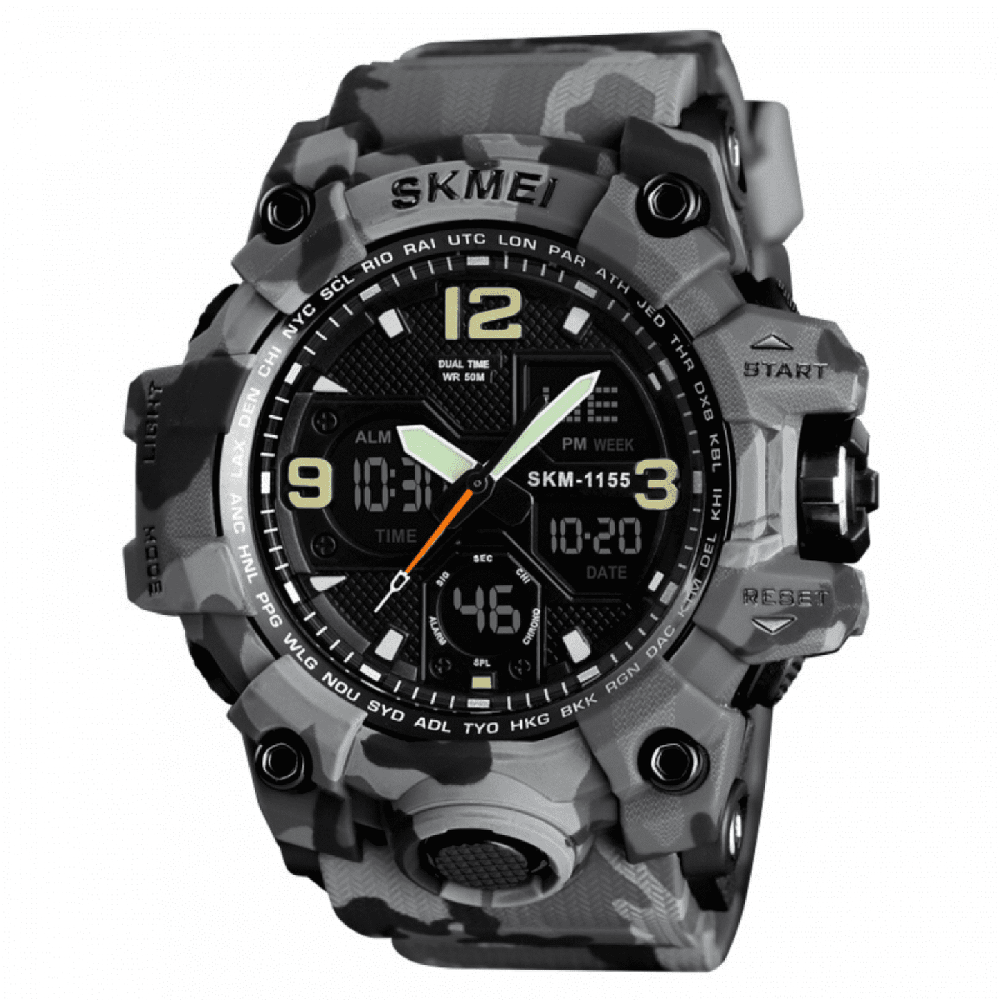 SKMEI 1155B Men Sports Watch Digital Chronograph Waterproof Dual Display Alarm Watch