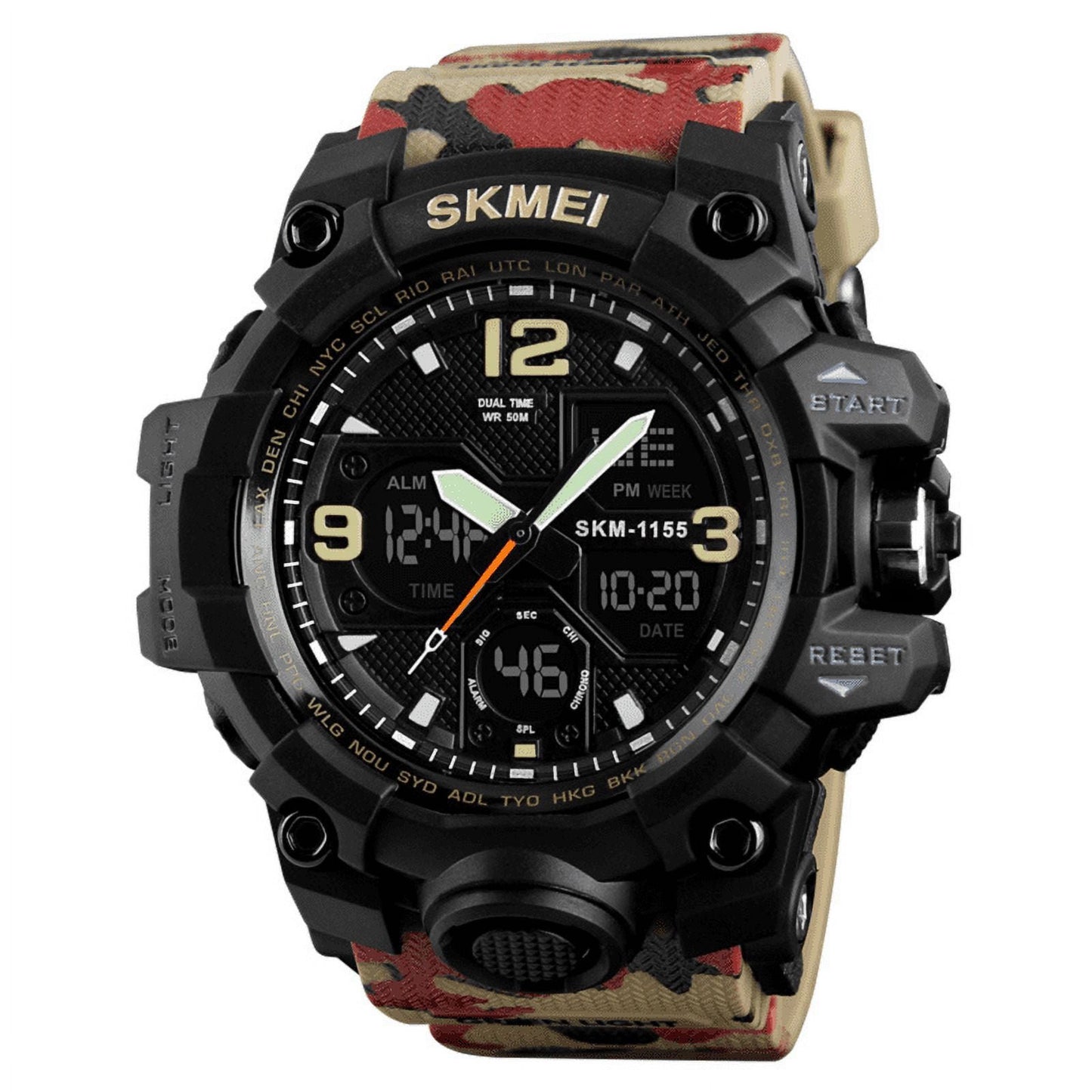 SKMEI 1155B Men Sports Watch Digital Chronograph Waterproof Dual Display Alarm Watch