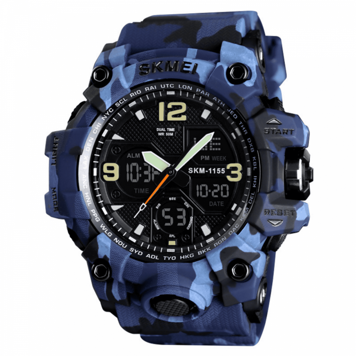 SKMEI 1155B Men Sports Watch Digital Chronograph Waterproof Dual Display Alarm Watch