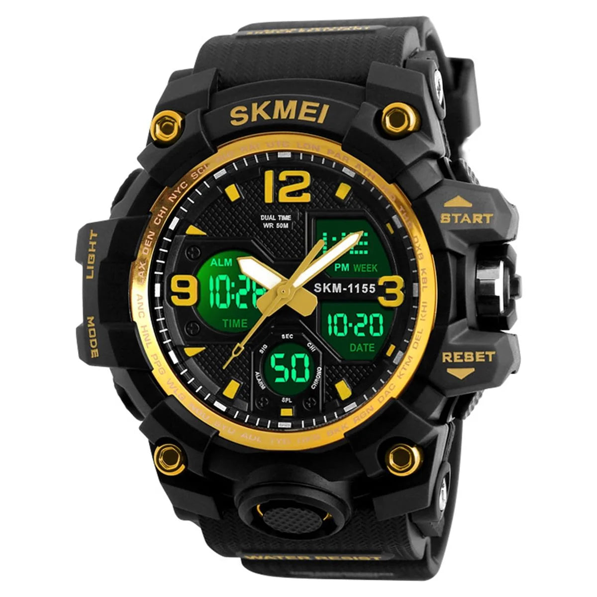 SKMEI 1155B Men Sports Watch Digital Chronograph Waterproof Dual Display Alarm Watch