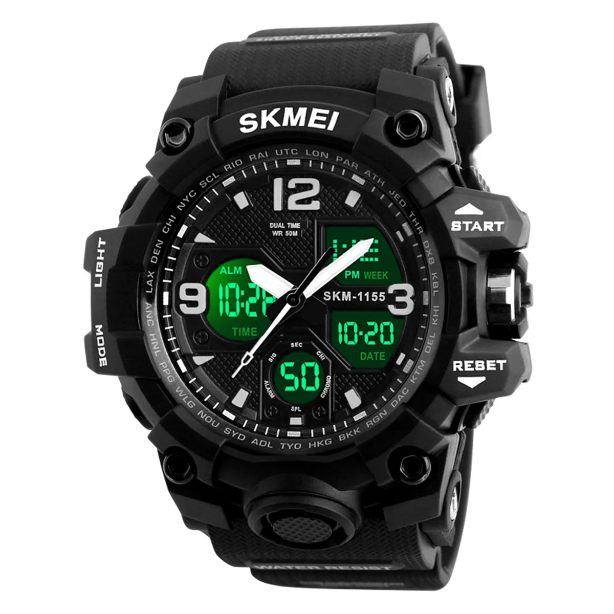 SKMEI 1155B Men Sports Watch Digital Chronograph Waterproof Dual Display Alarm Watch