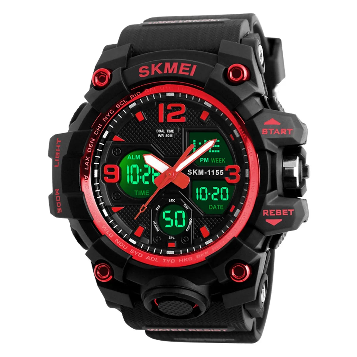 SKMEI 1155B Men Sports Watch Digital Chronograph Waterproof Dual Display Alarm Watch