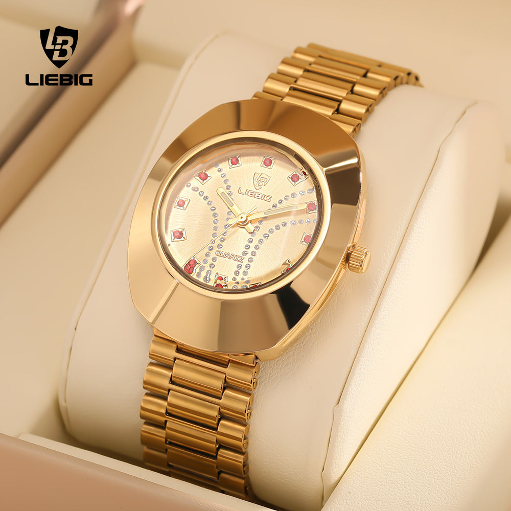 LIEBIG Watch For Women Water Proof Elegant Luxurious Mirror Stainless Steel Gold Steel Strap Couple Wrist Watch L1021