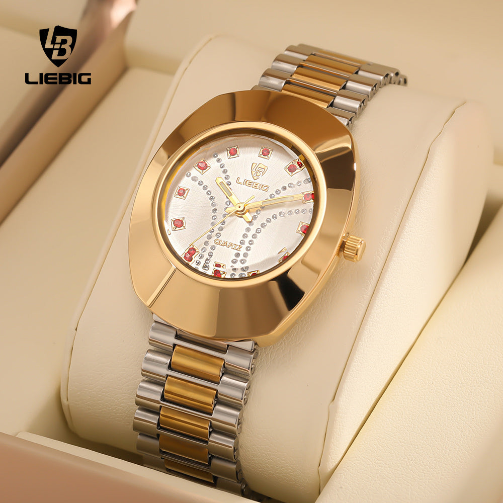 LIEBIG Watch For Women Water Proof Elegant Luxurious Mirror Stainless Steel Gold Steel Strap Couple Wrist Watch L1021